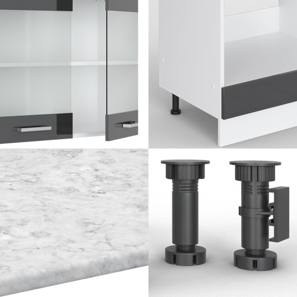 Eckküche R-Line Anthrazit Hochglanz/Weiß 287 x 60 cm , AP Marmor Vicco Bild 6