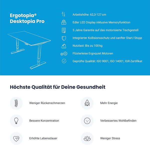 Desktopia Pro elektrisch höhenverstellbarer Schreibtisch, Ergonomischer Tisch mit Memory-Funktion, 5 Jahre Garantie - (Bambus Echtholz, 160x80 cm, Gestell Weiß) Bild 4