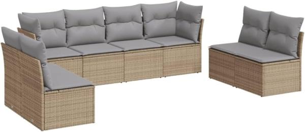 vidaXL 8-tlg. Garten-Sofagarnitur mit Kissen Beige Poly Rattan 3217449