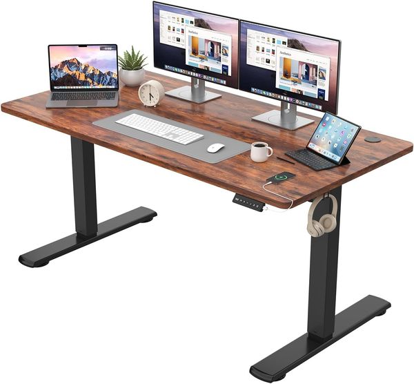 JUMMICO Höhenverstellbarer Schreibtisch KOMPLETTE TISCHPLATTE Elektrischer Schreibtisch Höhenverstellbar mit Memory-Funktion Steh-Sitz Tisch Computertisch 140x60 cm Braun