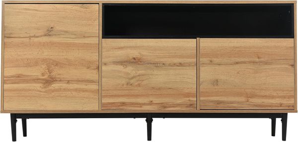 39F Furniture Dream Sideboard in Eiche-Optik mit 3 Türen und offenem Fach, Kommode, Aufbewahrungsschrank für Wohnzimmer, Schlafzimmer oder Flur, 160×35×76 cm