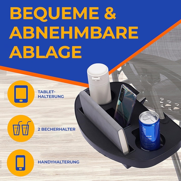 SereneLife Liegestuhl, Gartenliege Klappbar, Strandliege Verstellbar mit Seitentisch, Kopfkissen & Getränkehalter, Sonnenstuhl für Balkon, Garten, Terrasse & Camping, Deckchair 2 Personen Schwarz Bild 5