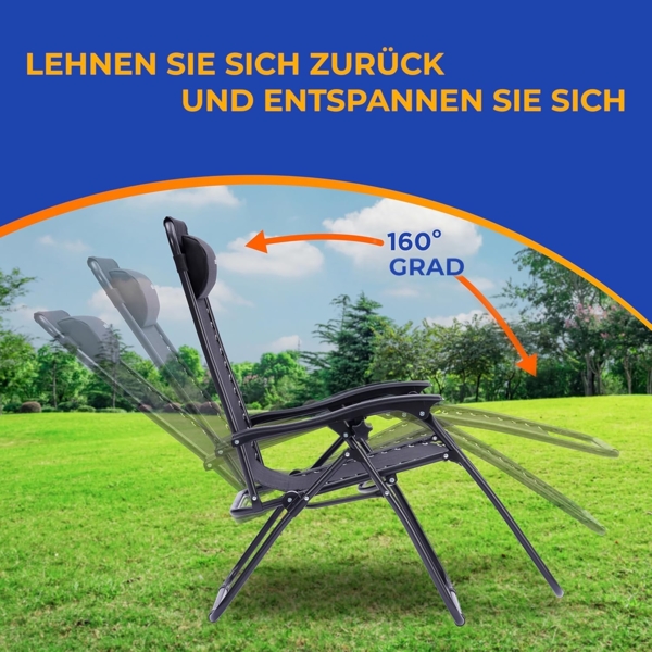 SereneLife Liegestuhl, Gartenliege Klappbar, Strandliege Verstellbar mit Seitentisch, Kopfkissen & Getränkehalter, Sonnenstuhl für Balkon, Garten, Terrasse & Camping, Deckchair 2 Personen Schwarz Bild 4