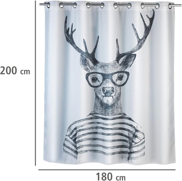WENKO MR. DEER Duschvorhang 180 x 200 cm, Weiß/Grau, waschbar, Polyester Bild 8