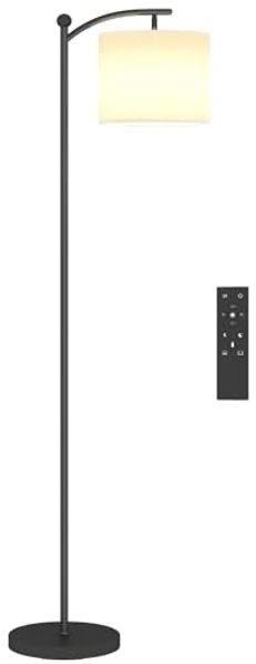 HOMCOM Stehlampe LED-Stehleuchte mit Fernbedienung, dimmbarer Farbtemperatur, Infrarotlampe, Lese-Stehlampe mit Timer, Schwarz+Cremeweiß