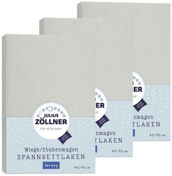 Julius Zöllner Spannbetttuch Jersey 90x40 Hellgrau 3er Pack