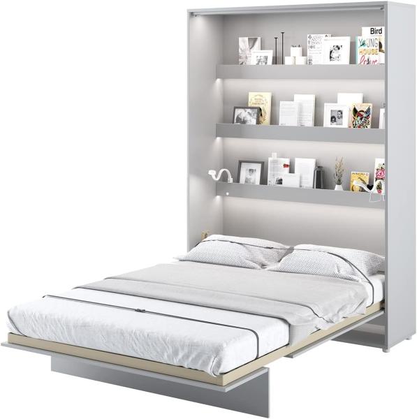 MEBLINI Schrankbett Bed Concept - BC-01 - 140x200cm Vertikal - Grau Matt mit Matratze - Wandbett mit Lattenrost - Klappbett mit Schrank - Wandklappbett - Murphy Bed - Bettschrank