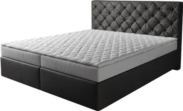 Delife 'Dream-Great' Boxspringbett mit Matratze und Topper, Lederimitat anthrazit, 180x200 cm