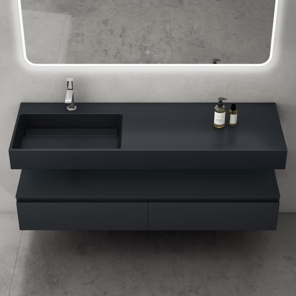 doporro Waschbeckenunterschrank Badmöbel Set Holzstruktur Schubladen Unterschrank Soft-Close MDF UP