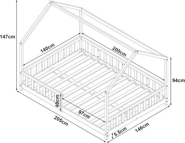 Hausbett Hesel mit Matratze und Rausfallschutz 140x200cm Rosa [en. casa] Bild 3