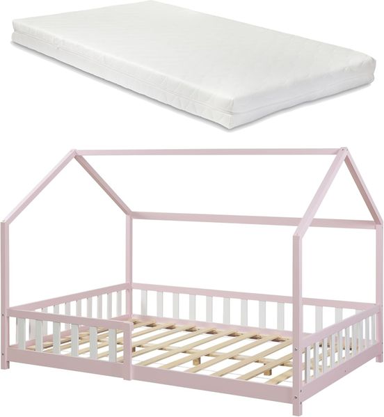 Hausbett Hesel mit Matratze und Rausfallschutz 140x200cm Rosa [en. casa] Bild 4