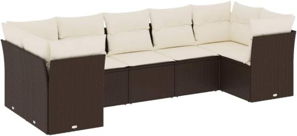 vidaXL 7-tlg. Garten-Sofagarnitur mit Kissen Braun Poly Rattan 3249962