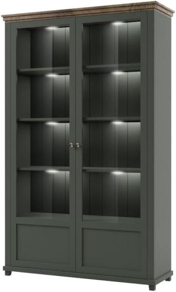 Vitrinenschrank Elda Glasvitrine 126x42x200cm grün / Eiche Lefkas 2-türig
