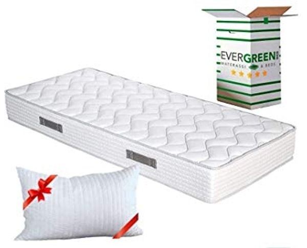 EVERGREENWEB Matratze 85x195 cm aus Polyurethanschaumstoff WATERFOAM, Ergonomisch, Höhe 20 cm + 1 Kissen aus Memory Foam Flocken, Atmungsaktiv Weiß Bezug, Orthopädisch, Massage-Effekt | Fashion