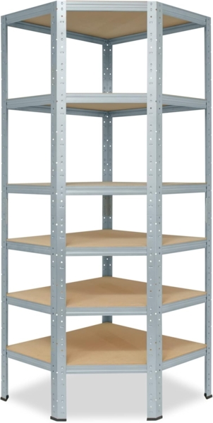 shelfplaza HOME 200x90x60 cm Eckregal in grau-verzinkt mit 6 Böden und 145 kg Traglast pro Boden