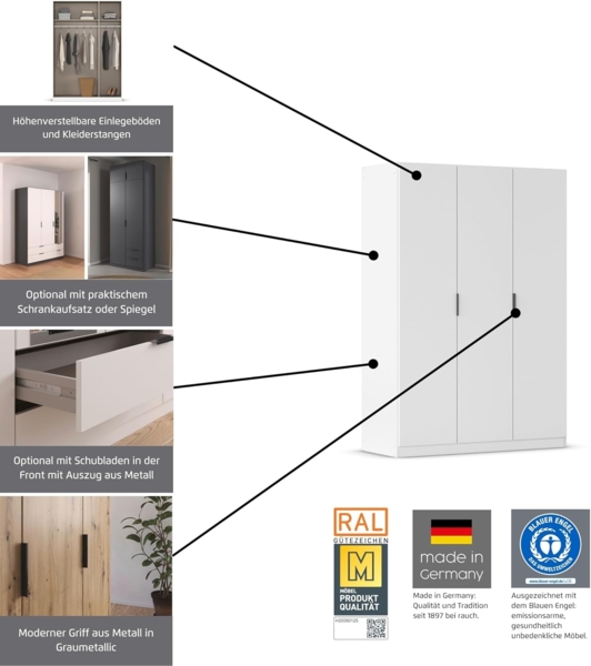 Rauch Möbel Lagoa, Kleiderschrank, Garderobe für Schlafzimmer, Kinderzimmer, Jugendzimmer 4-türig, mit Spiegel, 2 Schubladen, Farbe Beige, Breite 91 cm Bild 4