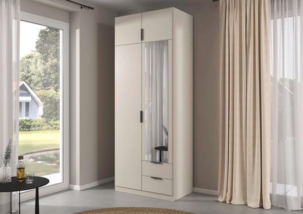 Rauch Möbel Lagoa, Kleiderschrank, Garderobe für Schlafzimmer, Kinderzimmer, Jugendzimmer 4-türig, mit Spiegel, 2 Schubladen, Farbe Beige, Breite 91 cm Bild 2