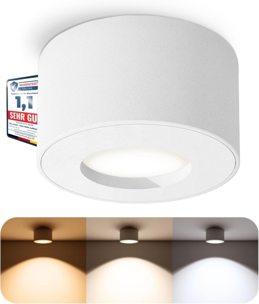 SSC-LUXon LED Außen-Deckenleuchte CELI-1 LED Bad Aufbauspot IP44 6W dimmbar 3CCT flach weiß Spot, Warmweiß bis Tageslicht