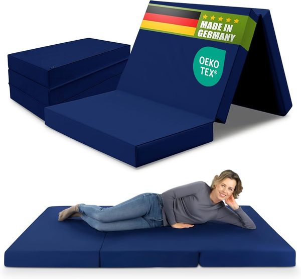 SHOGAZI Klappmatratze 130 x 200 x 12 cm, Gästematratze klappbar Made in Germany, Faltmatratze VERGLEICHSSIEGER, ultimativer Schlafkomfort, einfaches Waschen, Faltbare Matratze (Marine)