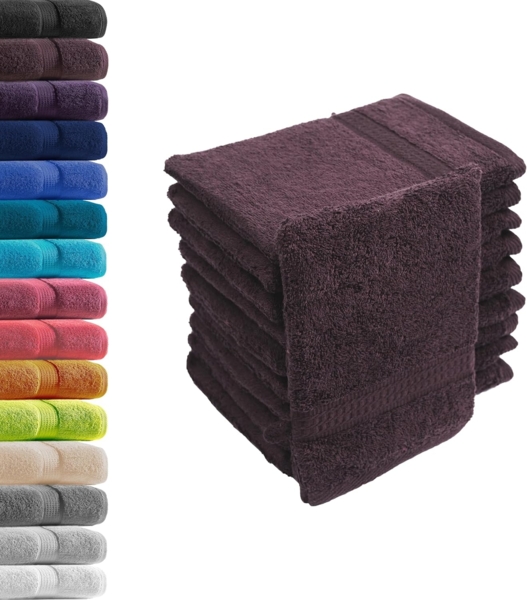 10er Set Waschhandschuhe Waschlappen Kaffeebraun 16x21 cm | 100% Baumwolle Frottier | Oeko-TEX® Standard 100 | Premium Qualität 500 g/m²