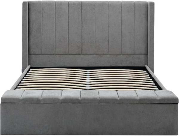 Vente-unique - Bett mit Bettkasten & Bank + Matratze - 160 x 200 cm - Stoff - Grau - DOUINO Bild 5