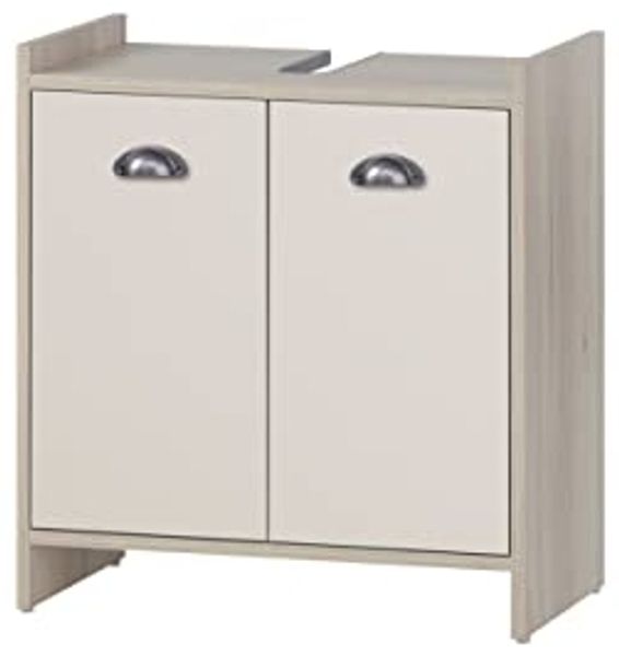 Schildmeyer Lindholm Waschbeckenunterschrank, Holzwerkstoff, Sandeiche Dekor/Cremebeige, 56,9 x 33 x 62,4 cm