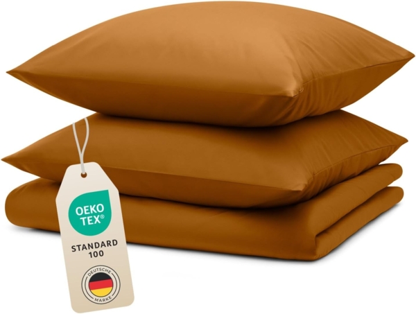 Blumtal Bettwäsche 200x220 cm + 2X Kissenbezug 80x80 cm - Oeko-TEX zertifizierte Mikrofaser Bettbezug 200x220 - Bettwäsche 220x200 cm - bügelfreie Bettwäsche/Bettwäsche Set/Bettwäsche einfarbig Braun