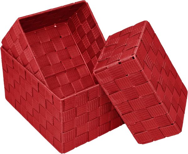 Lashuma Aufbewahrungskorb (Set, 3 St), rote Bad Körbchen mit Flechtmuster