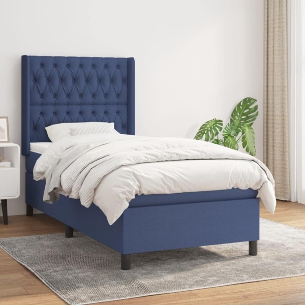 vidaXL Boxspringbett mit Matratze Blau 100x200 cm Stoff 3131655