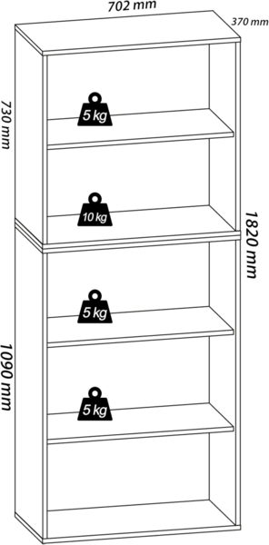 VCM Büroregal & Bücherregal Lona 914419 Grau B. 70 x H. 184 x T. 37 cm Bild 2