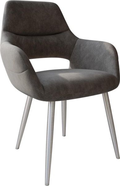 Esszimmerstuhl Yago-Flex mit Armlehnen Mikrofaser Anthrazit Vintage 4-Fuß konisch Edelstahl Taschenfederkern