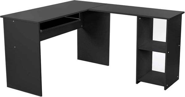 Vasagle Eckschreibtisch, großer Computertisch mit 2 Ablagen und Tastaturauszug, Schreibtisch, 140x120 cm, stabiler PC-Tisch, Winkelkombination, Bürotisch, erleichterte Montage, schwarz, LCD810B