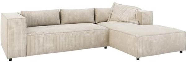 Eckcouch Brom 260x175 cm Cord Beige Recamiere rechts