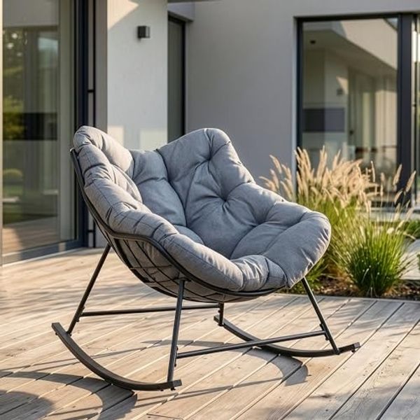 Korb-Schaukelstuhl Villeneuve 85x90x91 cm Schwarz/Grau [en. casa]