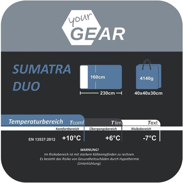 yourGEAR Doppeldeckenschlafsack yourGEAR Schlafsack Sumatra Duo -7°C 230x160cm Futter 100% Baumwolle Bild 2
