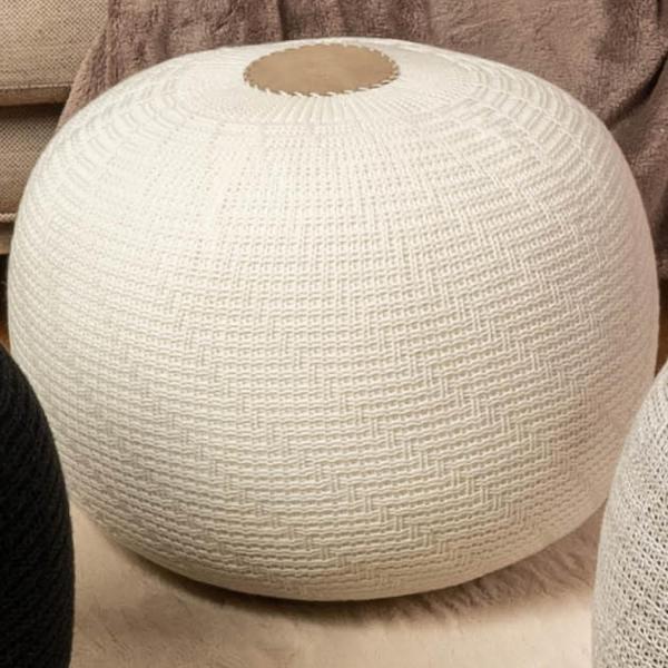 ENGLISH HOME Pouf Hocker | Rund Sitzpouf | Sitzhocker | Sitzpuff | Fußhocker | Strick Puff Hocker für Wohnzimmer, Schlafzimmer | Strickhocker Pouf Creme 37 x 50 cm