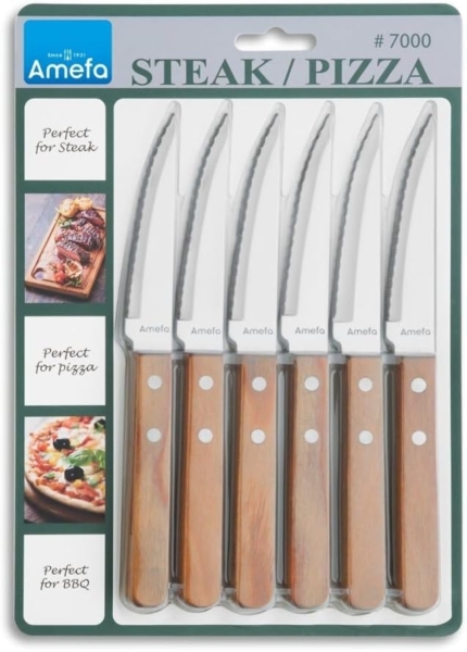 Amefa 'PIZZA' Steakmesser Set 6-teilig, Holz natur, 8 cm