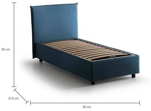 Talamo Italia - Cassiopea-Einzelbett, Bettkasten mit Stoffbezug, 100 % Made in Italy, Öffnung vorne, geeignet für Matratzen 80x200 cm, Blau Bild 2