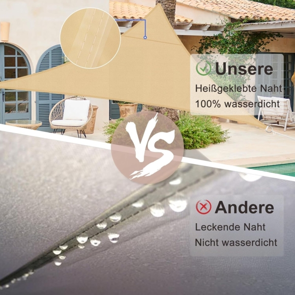 SUNNY GUARD Sonnensegel Dreieck 5 x 5 x 7 m Wasserdicht Sonnenschutz Wetterschutz Segel Baldachin UV Schutz für Balkon Terrasse Garten, Sand Bild 4