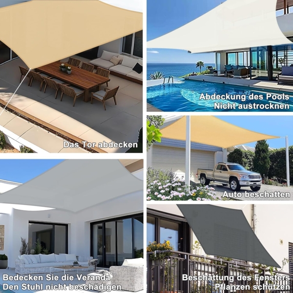 SUNNY GUARD Sonnensegel Dreieck 5 x 5 x 7 m Wasserdicht Sonnenschutz Wetterschutz Segel Baldachin UV Schutz für Balkon Terrasse Garten, Sand Bild 6