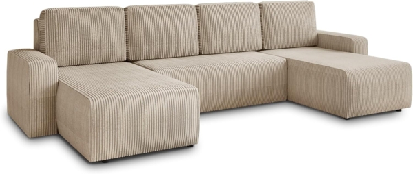 Wohnlandschaft mit Schlaffunktion Roma - U-Form Couch, Schlafsofa mit Bettkasten, Couchgranitur mit Bettfunktion, Big Sofa, Cord Stoff (Beige (Poso 100))