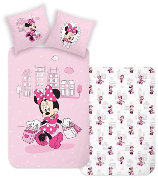 BERONAGE Wendebettwäsche Minnie Mouse Shopping Bettwäsche Linon / Renforcé, 100% Baumwolle, 2 teilig, 135x200 + 80x80 cm
