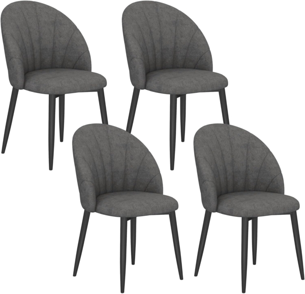 HOMCOM Esszimmerstuhl mit Metallbeine, armlos (Küchenstühle in Leinenoptik, 4 St), Dunkelgrau