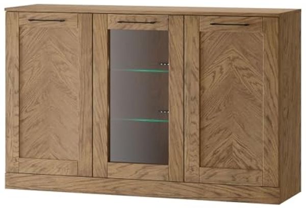 Standvitrine Cozy Glasvitrine 140x42x90cm Eiche Rustikal teilmassiv 3-türig