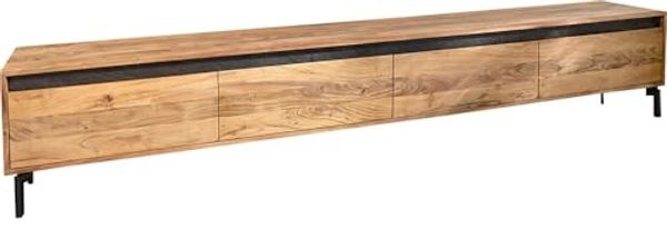 Lowboard Stonegrace 240 cm Akazie Natur 4 Türen Fuß Oval Metall Schwarz