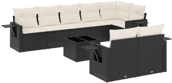 vidaXL 9-tlg. Garten-Sofagarnitur mit Kissen Schwarz Poly Rattan 3252763 Bild 1