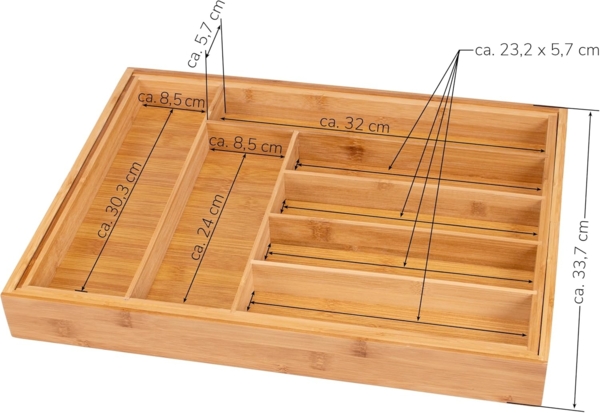 Besteckkasten ausziehbar / Bambus / ca. 33,7 - 50 x 44,7 cm Schubladeneinsatz Besteckeinsatz Bild 8