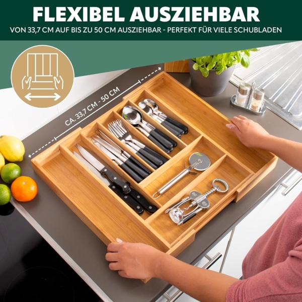 Besteckkasten ausziehbar / Bambus / ca. 33,7 - 50 x 44,7 cm Schubladeneinsatz Besteckeinsatz Bild 2