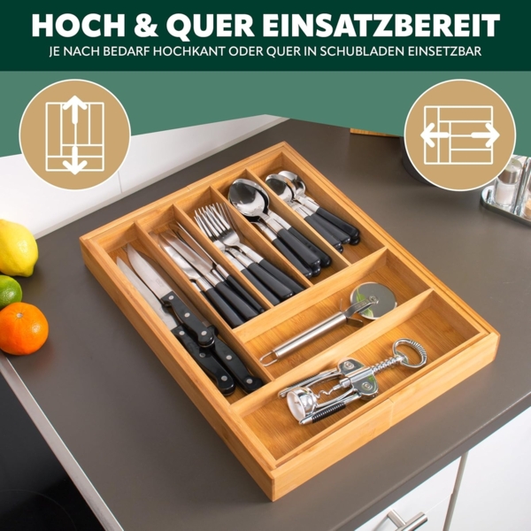 Besteckkasten ausziehbar / Bambus / ca. 33,7 - 50 x 44,7 cm Schubladeneinsatz Besteckeinsatz Bild 4