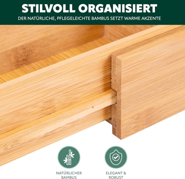 Besteckkasten ausziehbar / Bambus / ca. 33,7 - 50 x 44,7 cm Schubladeneinsatz Besteckeinsatz Bild 5